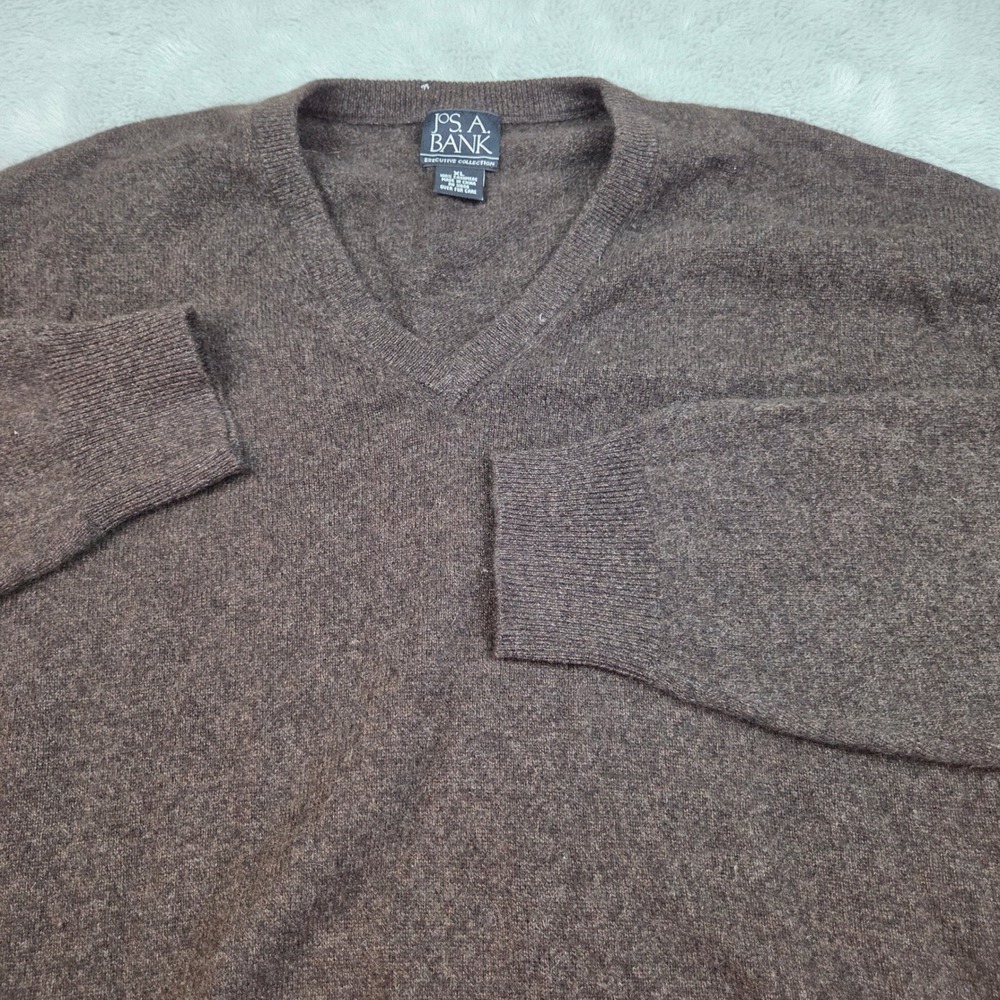 Jos. A. Bank Cashmere V-Neck Sweater Mens XL Long Sleeve Knit Pullover Brown